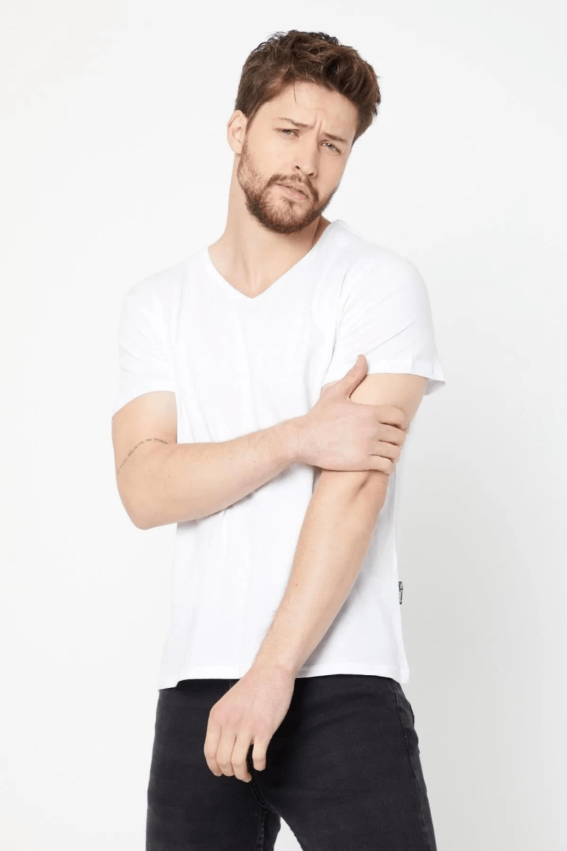 Erkek Çok Renkli T-Shirt Regular Fit Rahat Kesim V Yaka 3'lü Basic Tişört Paketi - MMETALIC