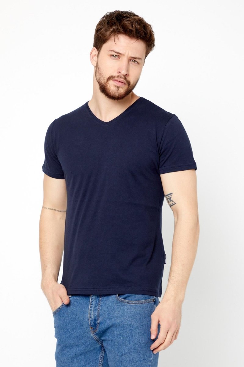 Erkek Çok Renkli T-Shirt Regular Fit Rahat Kesim V Yaka 3'lü Basic Tişört Paketi - MMETALIC