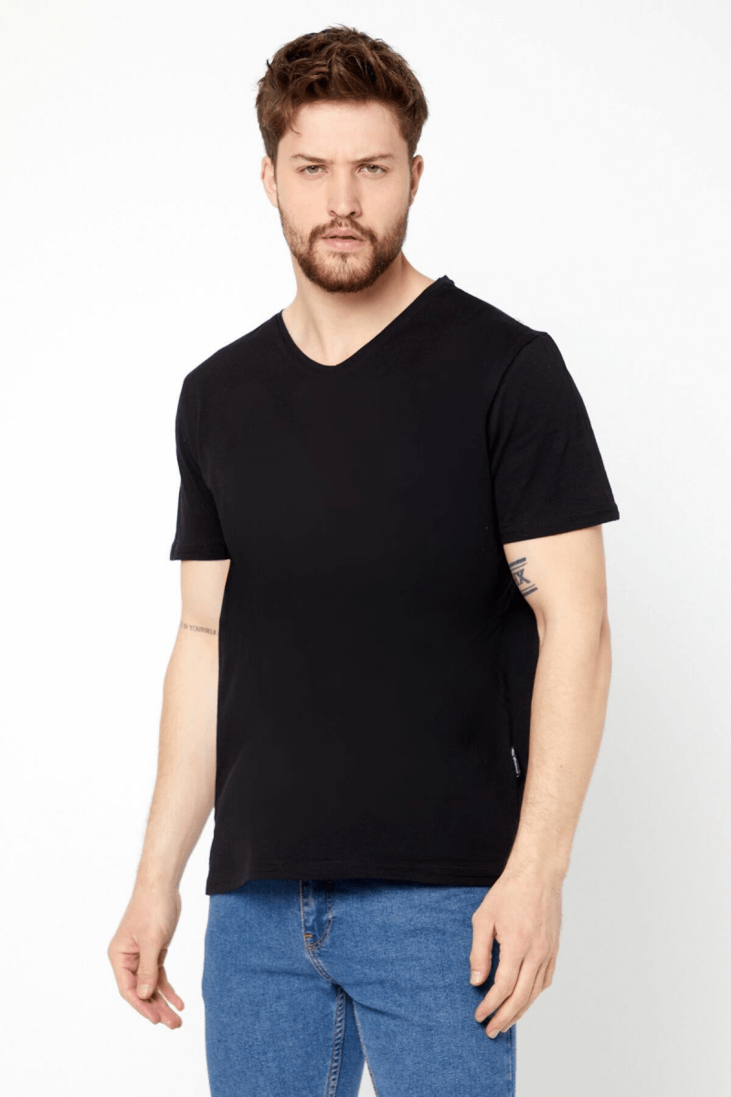 Erkek Çok Renkli T-Shirt Regular Fit Rahat Kesim V Yaka 4'lü Basic Tişört Paketi - MMETALIC