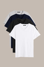 Erkek Çok Renkli T-Shirt Regular Fit Rahat Kesim V Yaka 4'lü Basic Tişört Paketi - MMETALIC