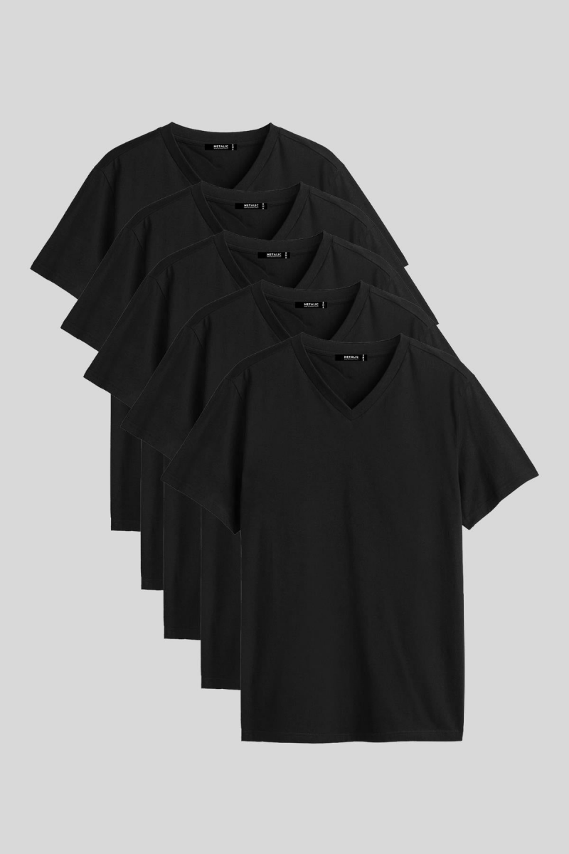 Erkek Çok Renkli T-Shirt Regular Fit Rahat Kesim V Yaka 5'li Basic Tişört Paketi - MMETALIC