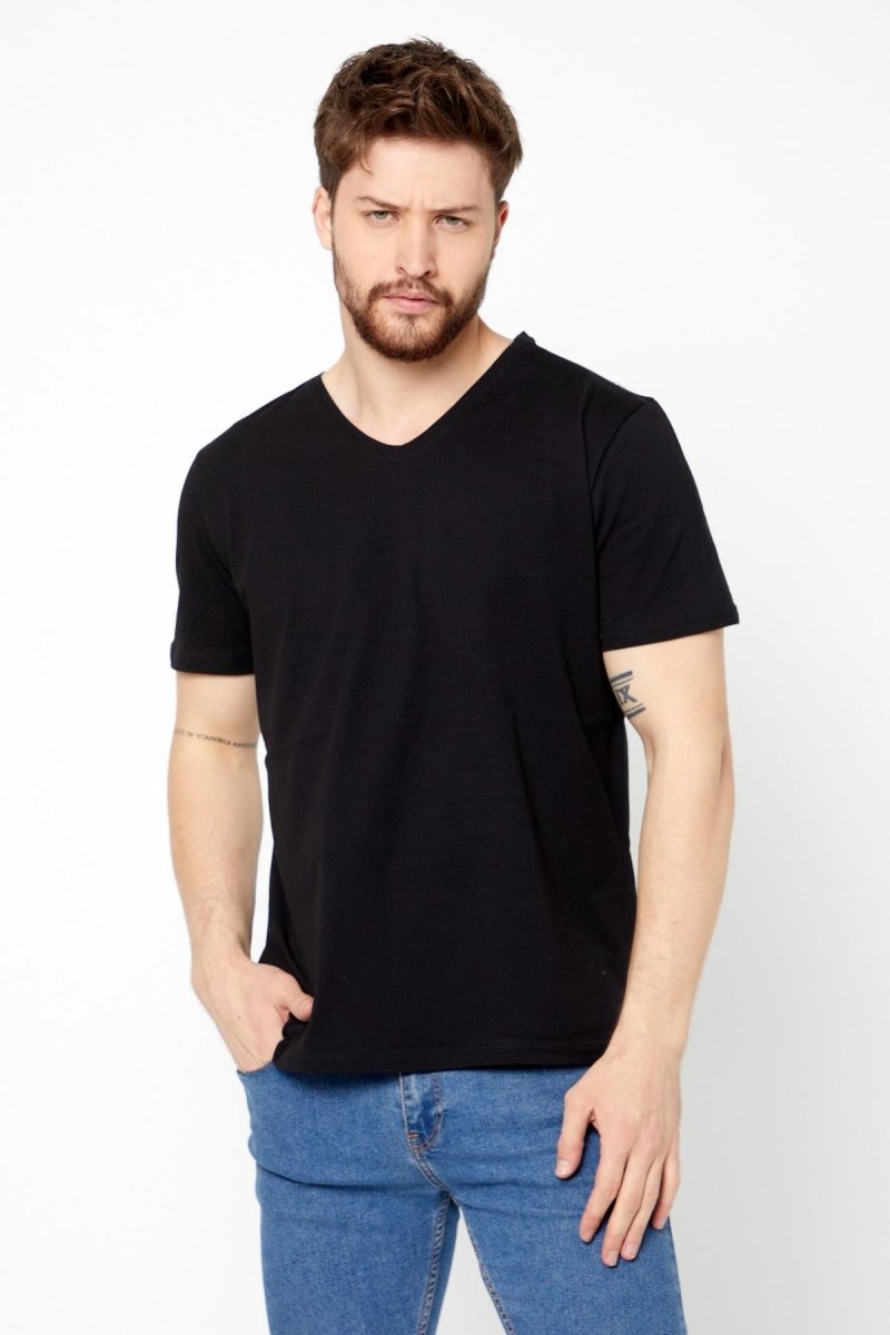 Erkek Çok Renkli T-Shirt Regular Fit Rahat Kesim V Yaka 5'li Basic Tişört Paketi - MMETALIC
