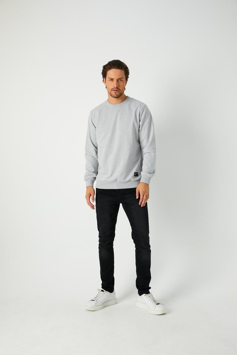 Erkek Gri Basic Bisiklet Yaka Sweatshirt - MMETALIC