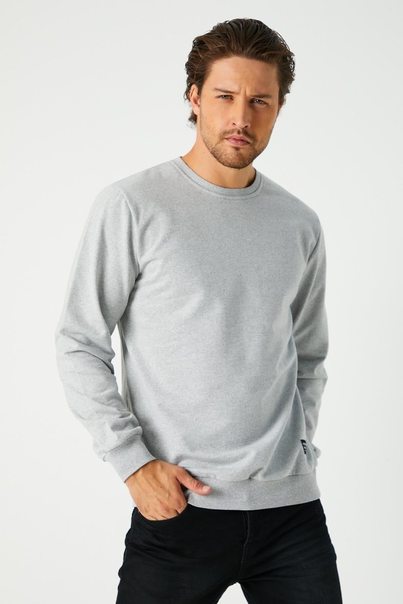 Erkek Gri Basic Bisiklet Yaka Sweatshirt - MMETALIC