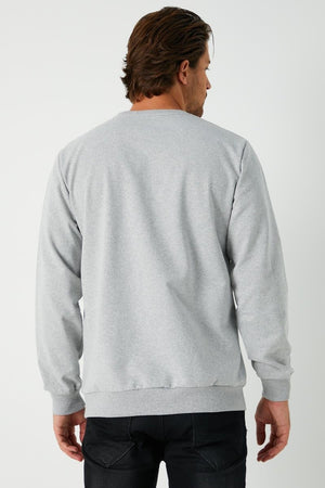 Erkek Gri Basic Bisiklet Yaka Sweatshirt - MMETALIC