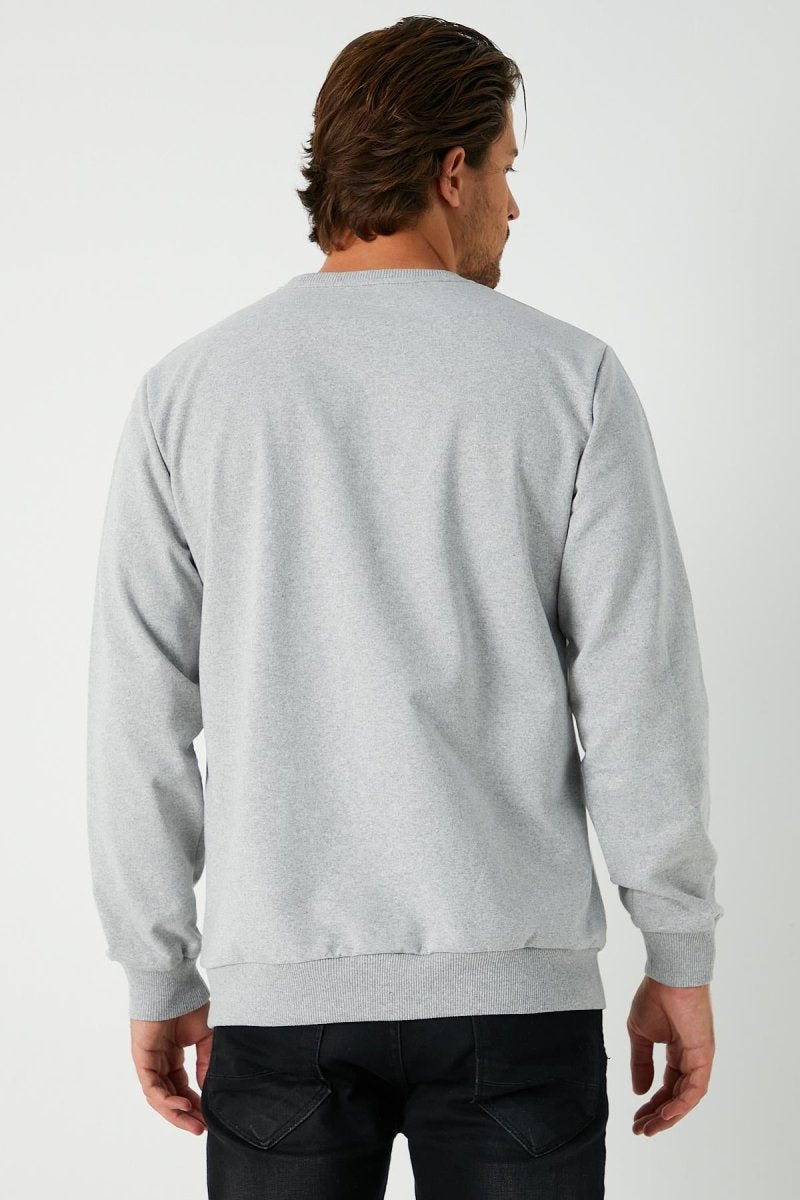 Erkek Gri Basic Bisiklet Yaka Sweatshirt - MMETALIC