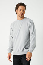 Erkek Gri Basic Bisiklet Yaka Sweatshirt - MMETALIC