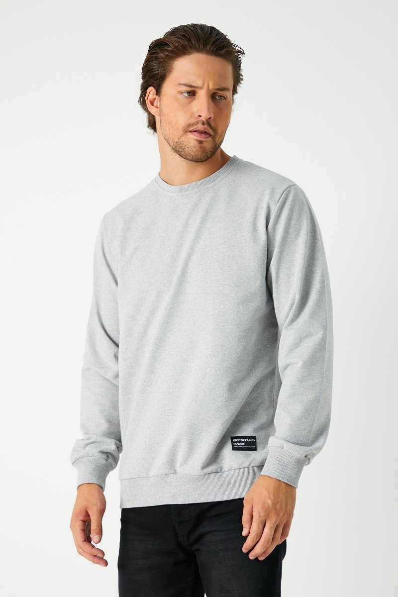 Erkek Gri Basic Bisiklet Yaka Sweatshirt - MMETALIC