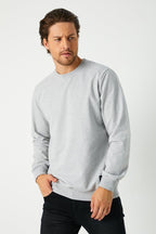 Erkek Gri Basic Bisiklet Yaka Sweatshirt - MMETALIC