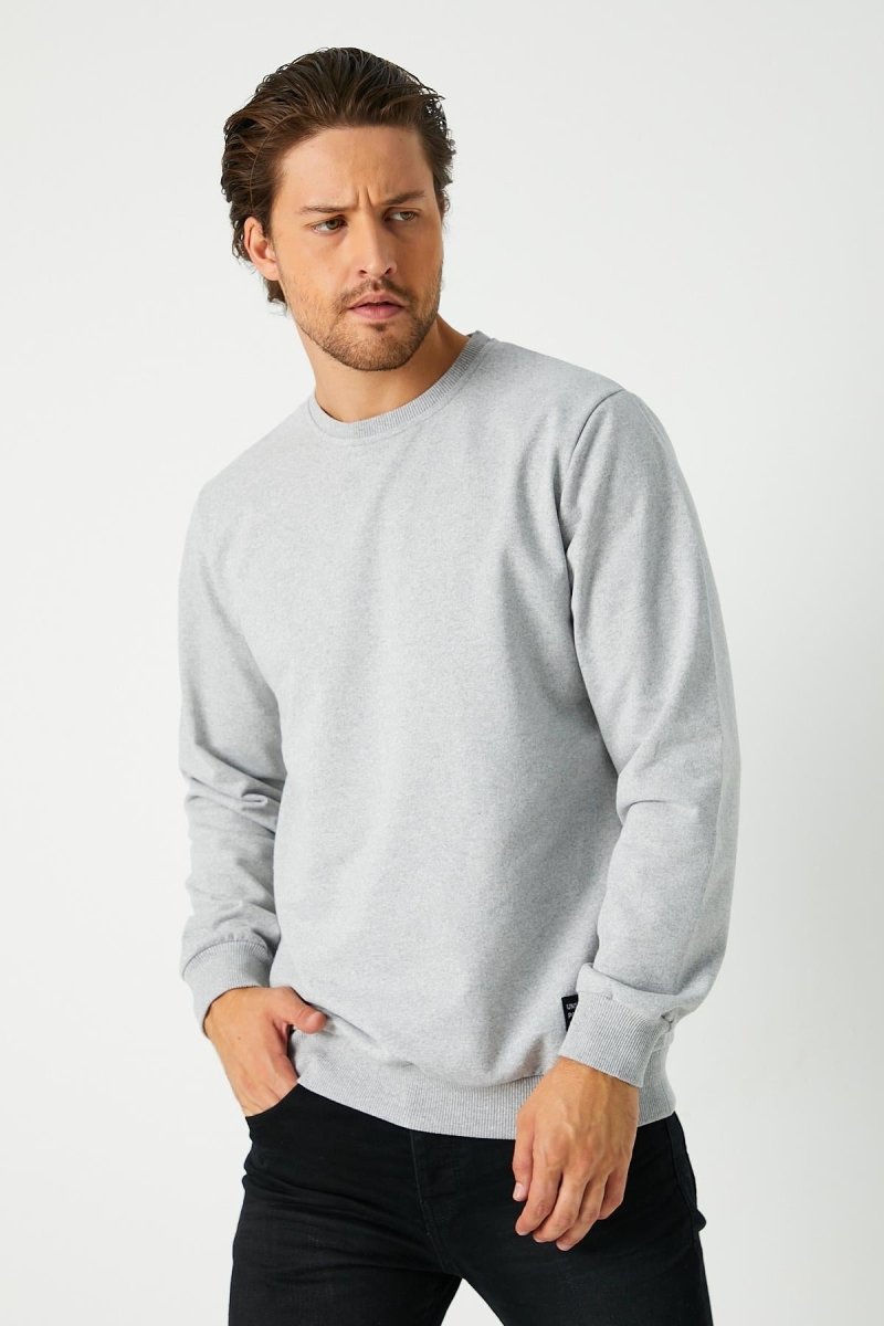 Erkek Gri Basic Bisiklet Yaka Sweatshirt - MMETALIC