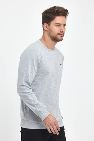 Erkek Gri Bisiklet Yaka Nakış Detaylı Regular Fit Sweatshirt - MMETALIC