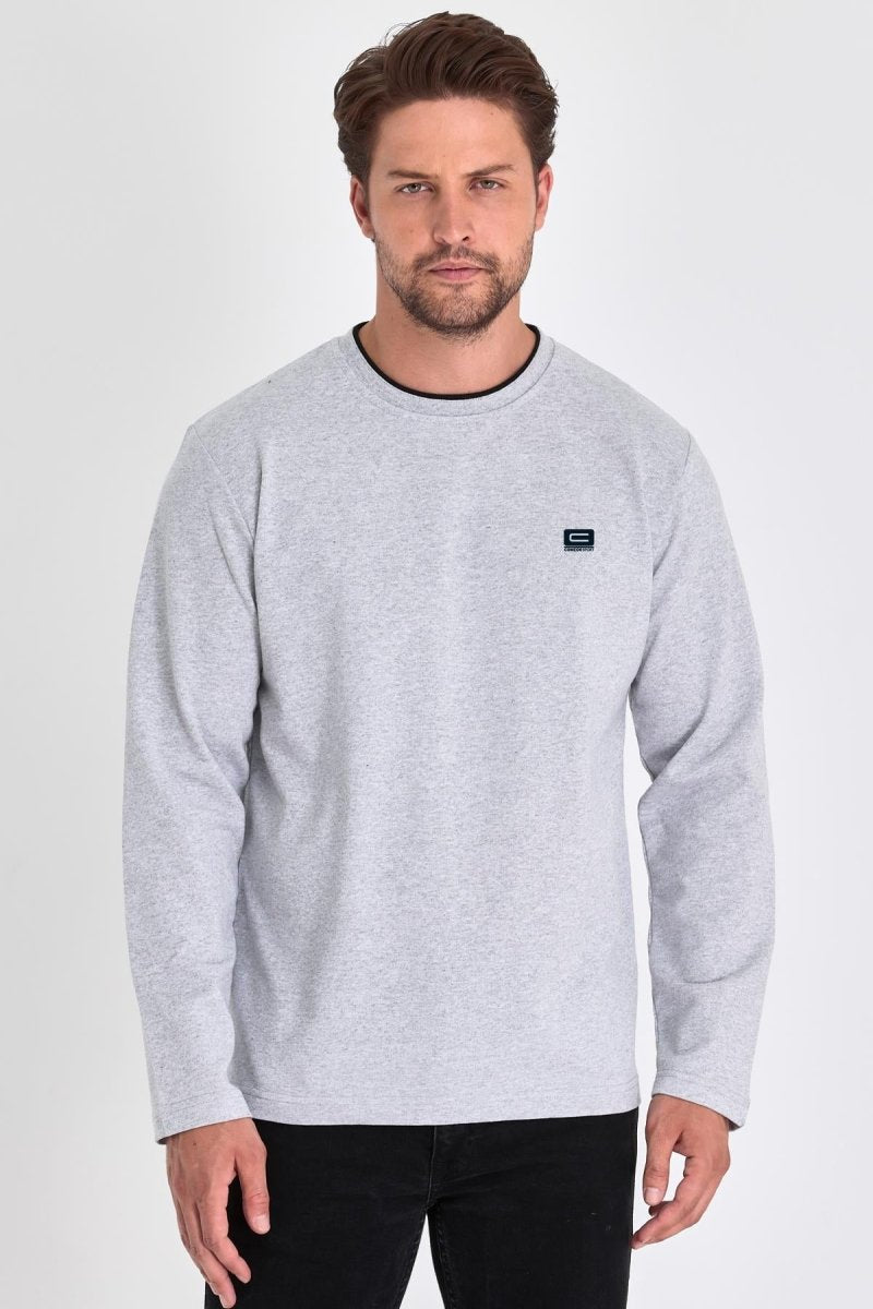 Erkek Gri Çift Bisiklet Yaka Baskı Detaylı Standart Rahat Kesim Sweatshirt - MMETALIC