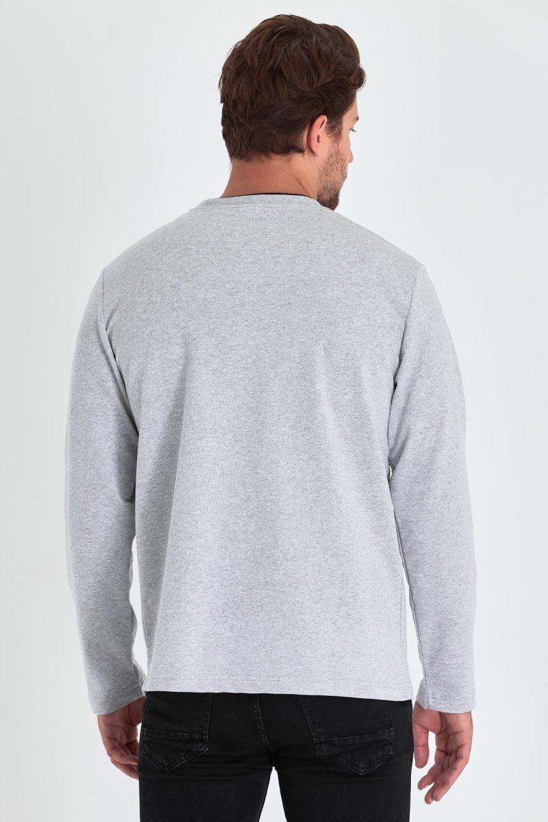 Erkek Gri Çift Bisiklet Yaka Baskı Detaylı Standart Rahat Kesim Sweatshirt - MMETALIC