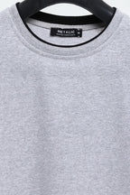 Erkek Gri Çift Bisiklet Yaka Baskı Detaylı Standart Rahat Kesim Sweatshirt - MMETALIC