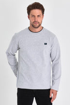 Erkek Gri Çift Bisiklet Yaka Baskı Detaylı Standart Rahat Kesim Sweatshirt - MMETALIC