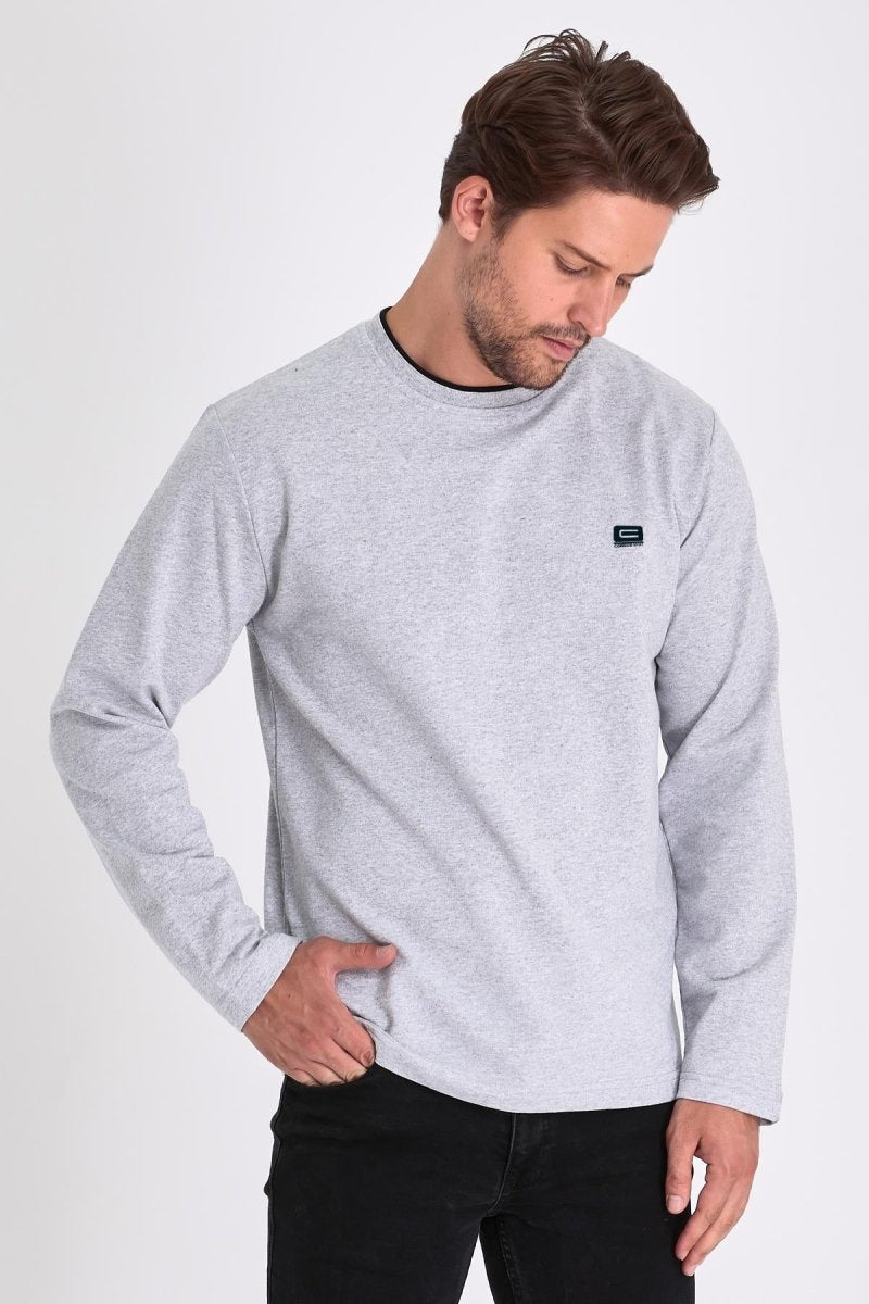 Erkek Gri Çift Bisiklet Yaka Baskı Detaylı Standart Rahat Kesim Sweatshirt - MMETALIC