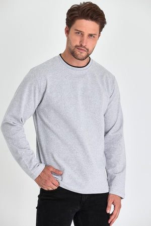Erkek Gri Çift Bisiklet Yaka Standart Rahat Kesim Sweatshirt - MMETALIC