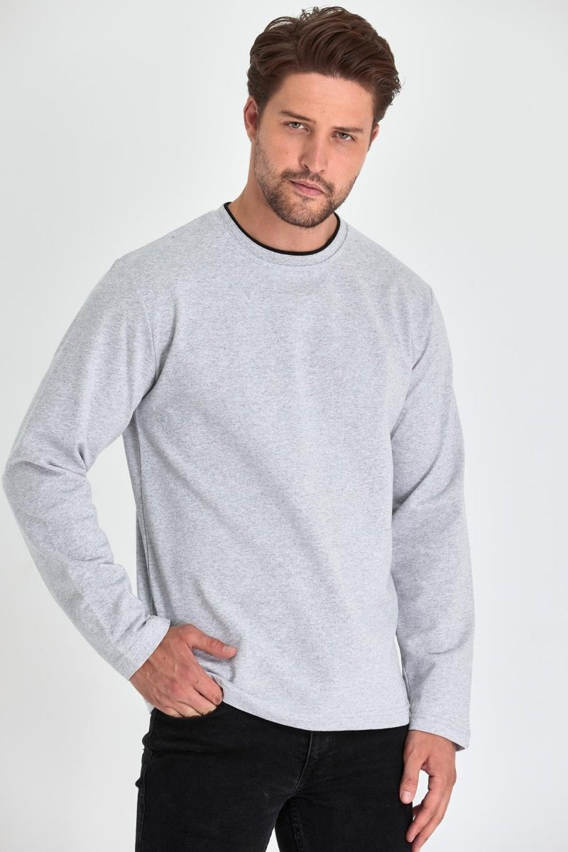 Erkek Gri Çift Bisiklet Yaka Standart Rahat Kesim Sweatshirt - MMETALIC