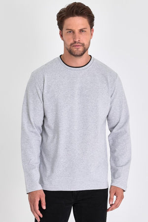 Erkek Gri Çift Bisiklet Yaka Standart Rahat Kesim Sweatshirt - MMETALIC