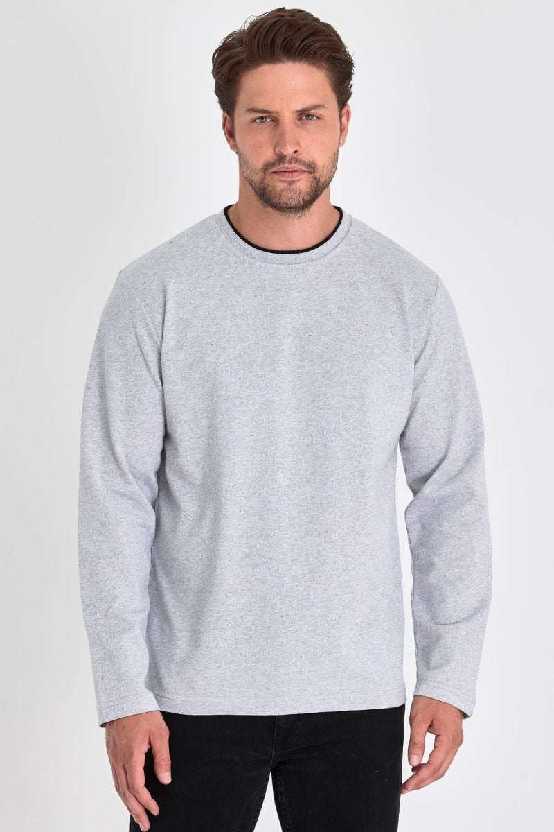 Erkek Gri Çift Bisiklet Yaka Standart Rahat Kesim Sweatshirt - MMETALIC