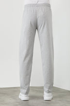 Erkek Gri Fermuar Cep Nakış Detaylı Düz Paça Rahat Kesim Eşofman Altı - MMETALIC