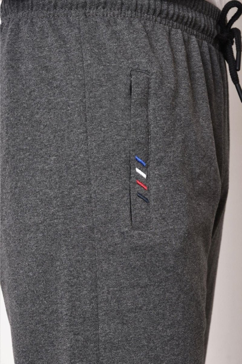 Erkek Gri Fermuar Cep Nakış Detaylı Düz Paça Rahat Kesim Eşofman Altı - MMETALIC