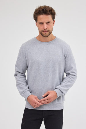 Erkek Gri Standart Fit Normal Kesim Pamuklu Basic Bisiklet Yaka Sweatshirt MTLCE113 - Gri - MMETALIC