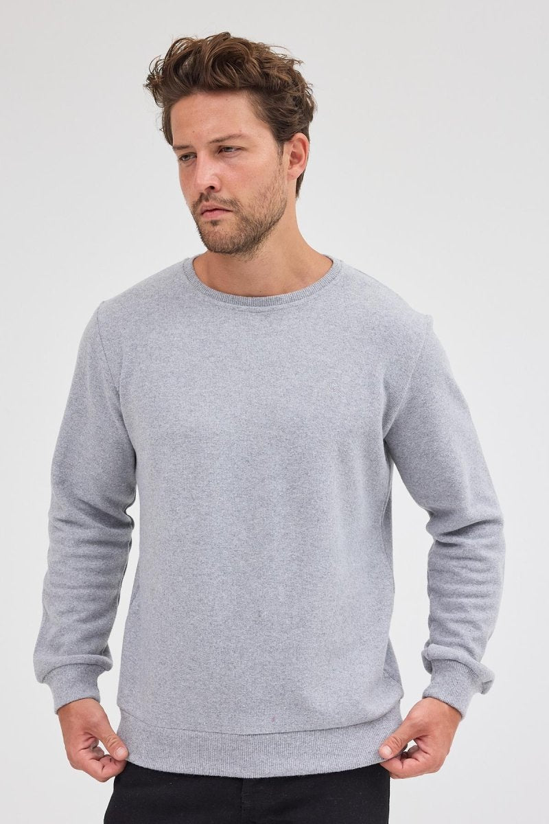 Erkek Gri Standart Fit Normal Kesim Pamuklu Basic Bisiklet Yaka Sweatshirt MTLCE113 - Gri - MMETALIC
