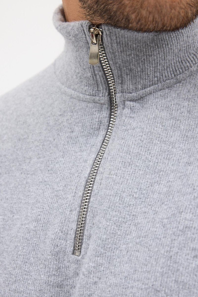 Erkek Gri Standart Fit Normal Kesim Pamuklu Yarım Fermuarlı Dik Yaka Pamuklu Sweatshirt - MMETALIC