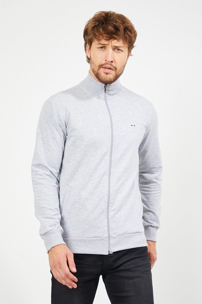 Erkek Gri Uzun Kollu Önü Fermuarlı Hırka - MMETALIC