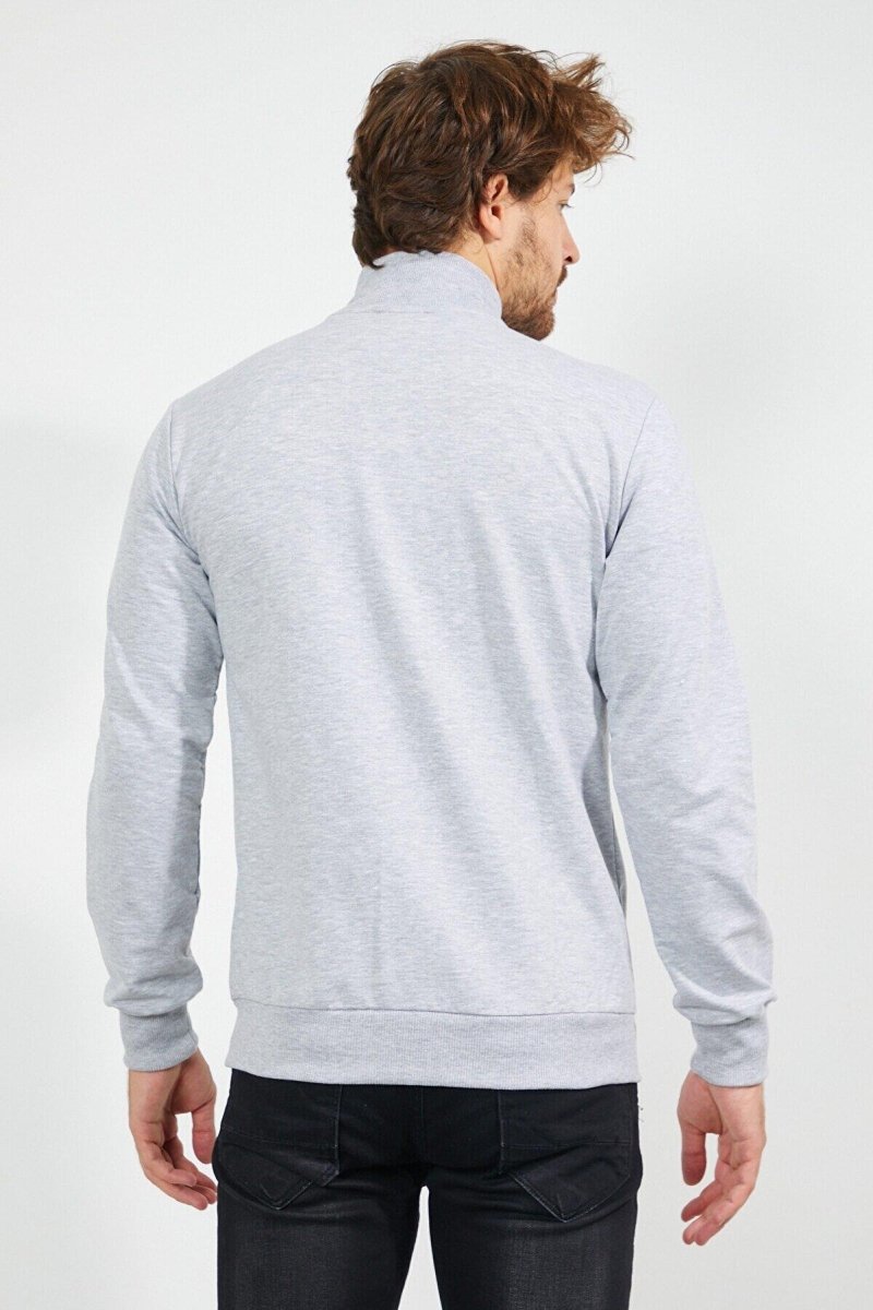 Erkek Gri Uzun Kollu Önü Fermuarlı Hırka - MMETALIC