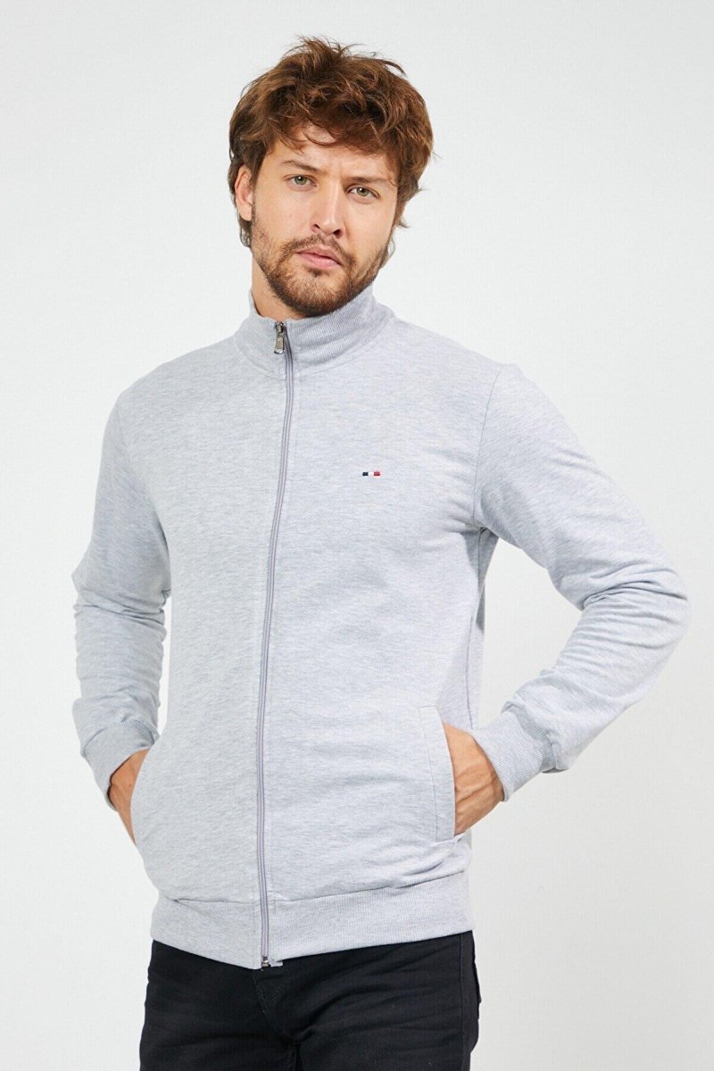 Erkek Gri Uzun Kollu Önü Fermuarlı Hırka - MMETALIC