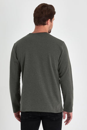 Erkek Haki Çift Bisiklet Yaka Standart Rahat Kesim Sweatshirt - MMETALIC