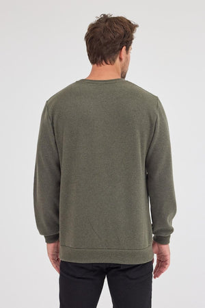 Erkek Haki Standart Fit Normal Kesim Pamuklu Basic Bisiklet Yaka Sweatshirt MTLCE113 - Haki - MMETALIC