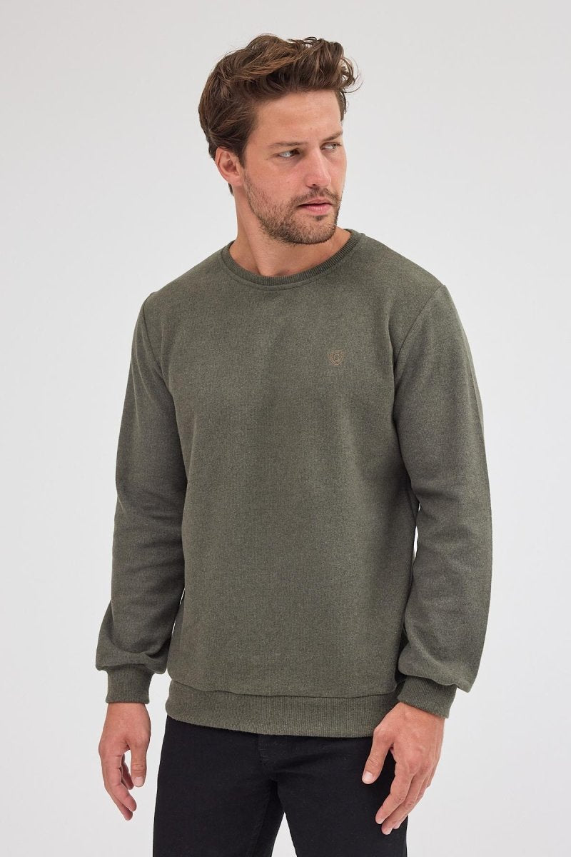 Erkek Haki Standart Fit Normal Kesim Pamuklu Basic Bisiklet Yaka Sweatshirt MTLCE113 - Haki - MMETALIC