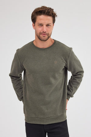 Erkek Haki Standart Fit Normal Kesim Pamuklu Basic Bisiklet Yaka Sweatshirt MTLCE113 - Haki - MMETALIC