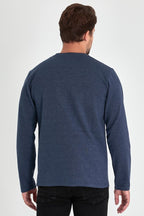 Erkek İndigo Çift Bisiklet Yaka Baskı Detaylı Standart Rahat Kesim Sweatshirt - MMETALIC