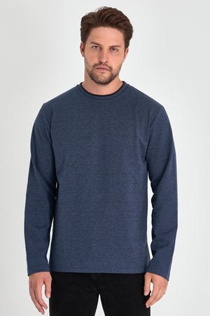 Erkek İndigo Çift Bisiklet Yaka Standart Rahat Kesim Sweatshirt - MMETALIC