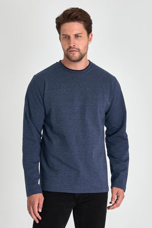 Erkek İndigo Çift Bisiklet Yaka Standart Rahat Kesim Sweatshirt - MMETALIC
