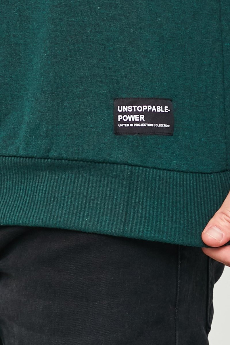 Erkek Koyu Yeşil Basic Bisiklet Yaka Sweatshirt - MMETALIC