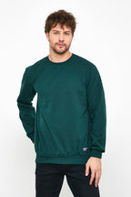 Erkek Koyu Yeşil Basic Bisiklet Yaka Sweatshirt - MMETALIC