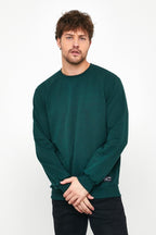 Erkek Koyu Yeşil Basic Bisiklet Yaka Sweatshirt - MMETALIC