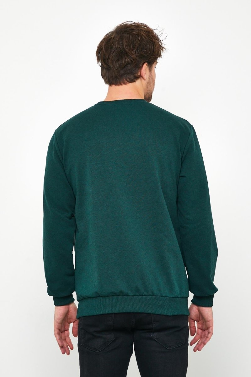 Erkek Koyu Yeşil Basic Bisiklet Yaka Sweatshirt - MMETALIC