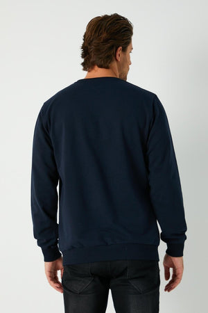 Erkek Lacivert Basic Bisiklet Yaka Sweatshirt - MMETALIC