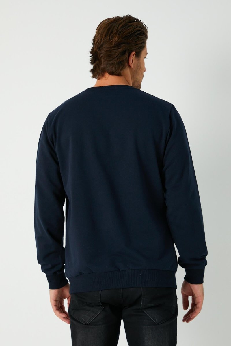 Erkek Lacivert Basic Bisiklet Yaka Sweatshirt - MMETALIC