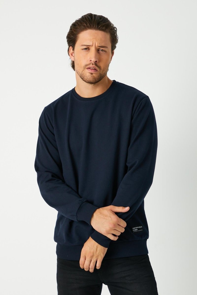 Erkek Lacivert Basic Bisiklet Yaka Sweatshirt - MMETALIC