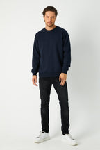 Erkek Lacivert Basic Bisiklet Yaka Sweatshirt - MMETALIC