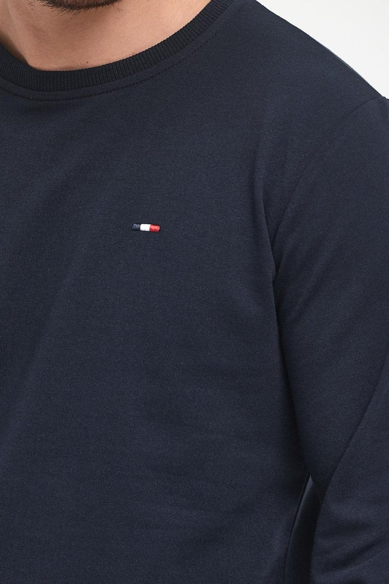 Erkek Lacivert Bisiklet Yaka Nakış Detaylı Regular Fit Sweatshirt - MMETALIC