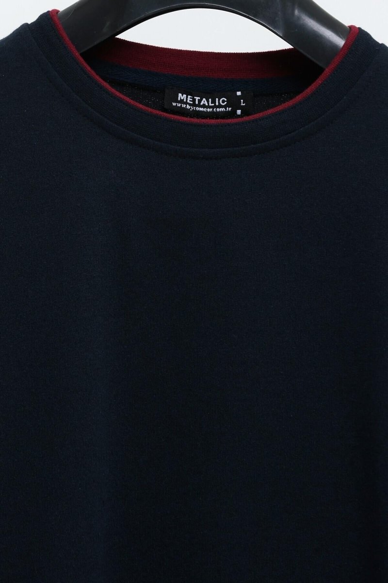 Erkek Lacivert Çift Bisiklet Yaka Baskı Detaylı Standart Rahat Kesim Sweatshirt - MMETALIC