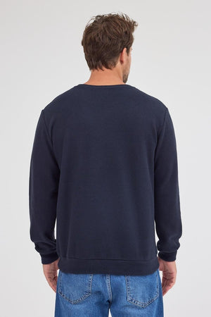 Erkek Lacivert Standart Fit Normal Kesim Pamuklu Basic Bisiklet Yaka Sweatshirt MTLCE113 - Lacivert - MMETALIC